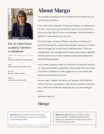 Margo’s letter: no license, no clients, and a calculator, beside her kitchen-table photo.